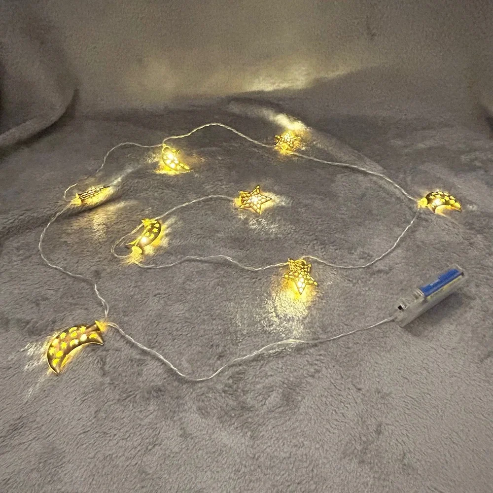 Gold Moon and Stars LED String Lights Battery Operated 6ft Celestial Decor